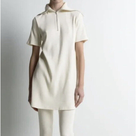 Zara Dresses & Skirts - Zara mini t-shirt dress high collar rib knit ivory cream new casual Sz S
